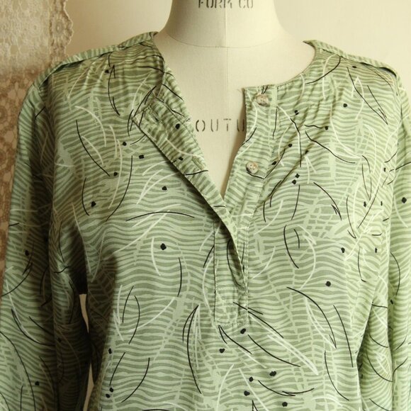 Vintage 1980s 1990s Blouse, Notations Green and Black Tunic - Picture 3 of 10
